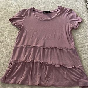Pink/ purple tee with ruffled tears